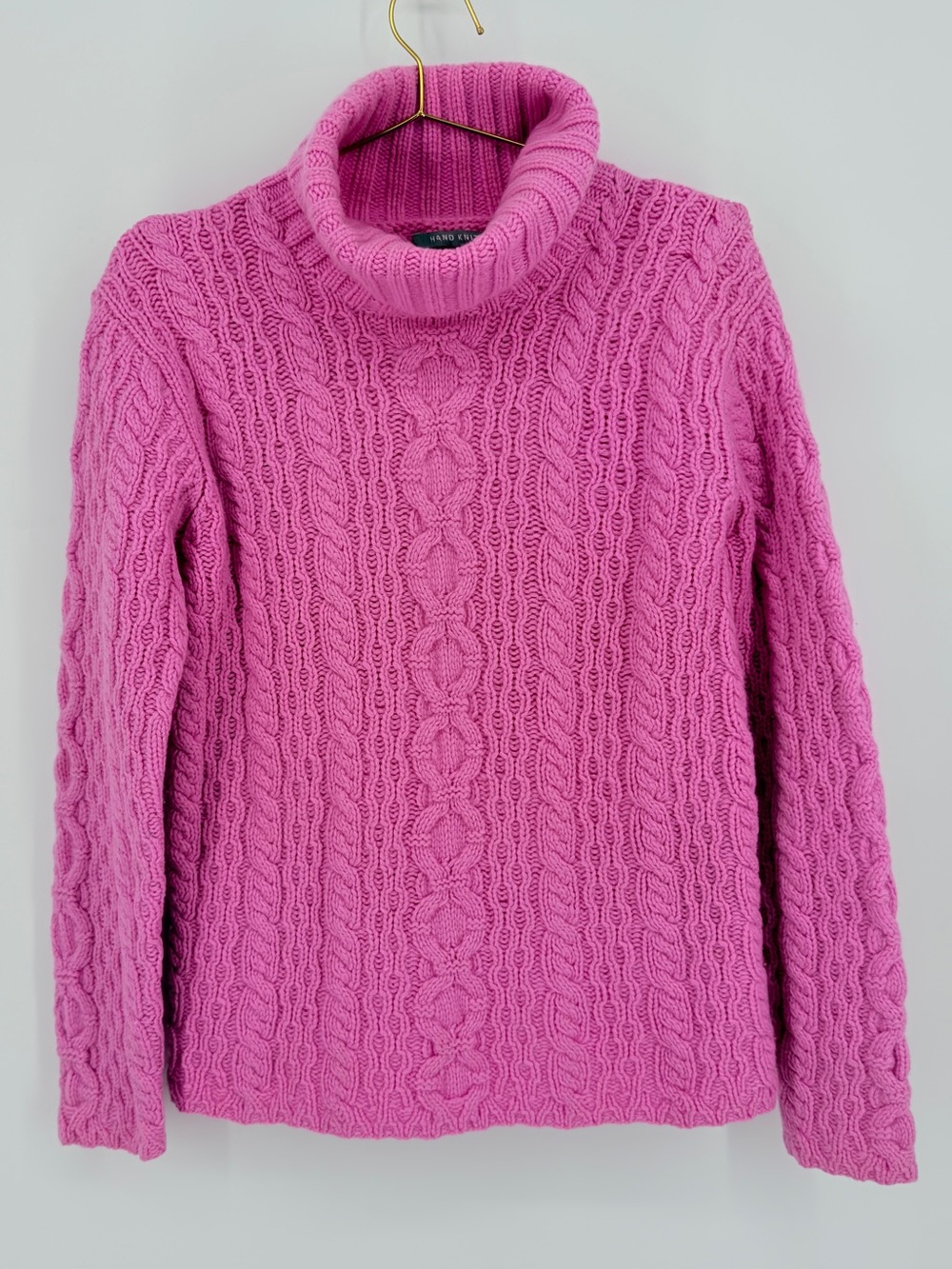 Grayson & Dunn 100% Cashmere Pink Hand Knit Cable Turtleneck Sweater M
